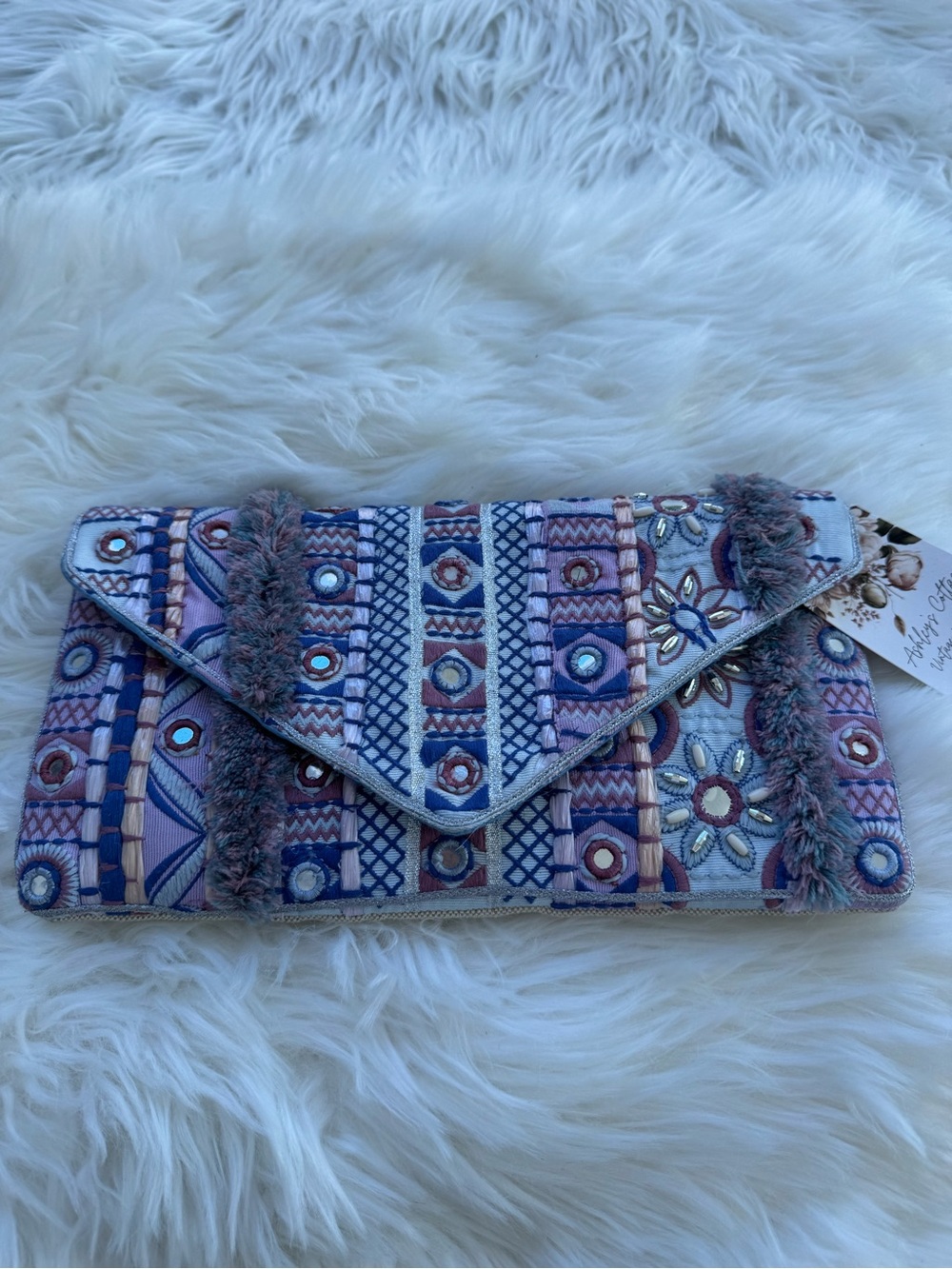 Chico's Embroidered Envelope Clutch - Purple & Pink